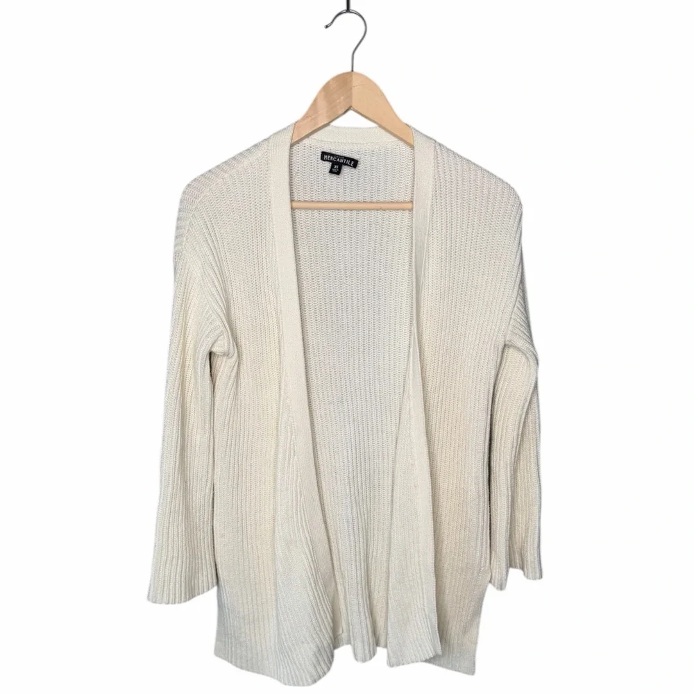 J. Crew Cotton Ribbed Open Front Sweater Cardigan - Cream